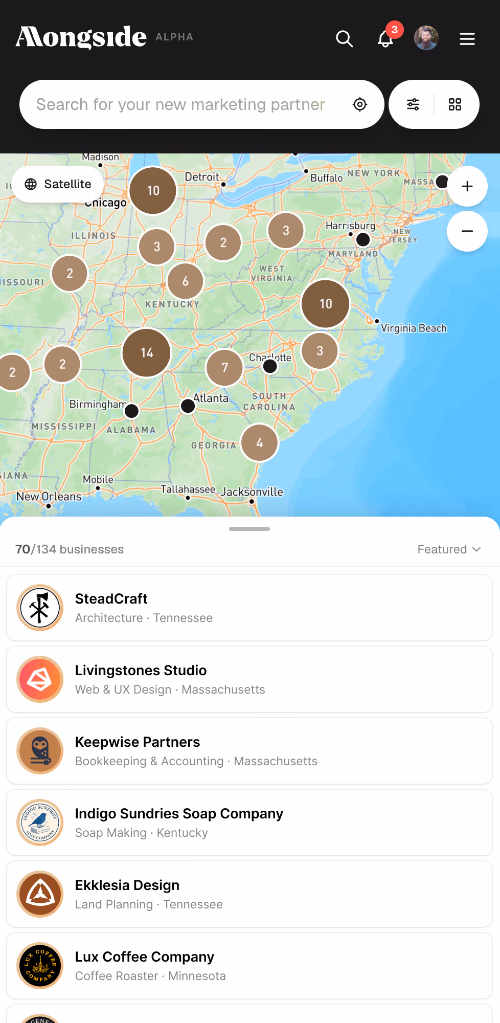 The Alongside business search on mobile